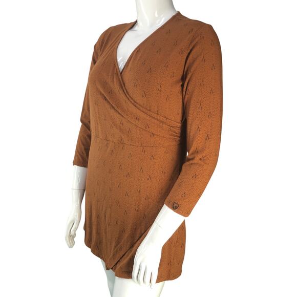 Kuhl Womens Size XL Dress Anya Faux Wrap Crossover Neck Graphic Print Copper - Picture 4 of 14